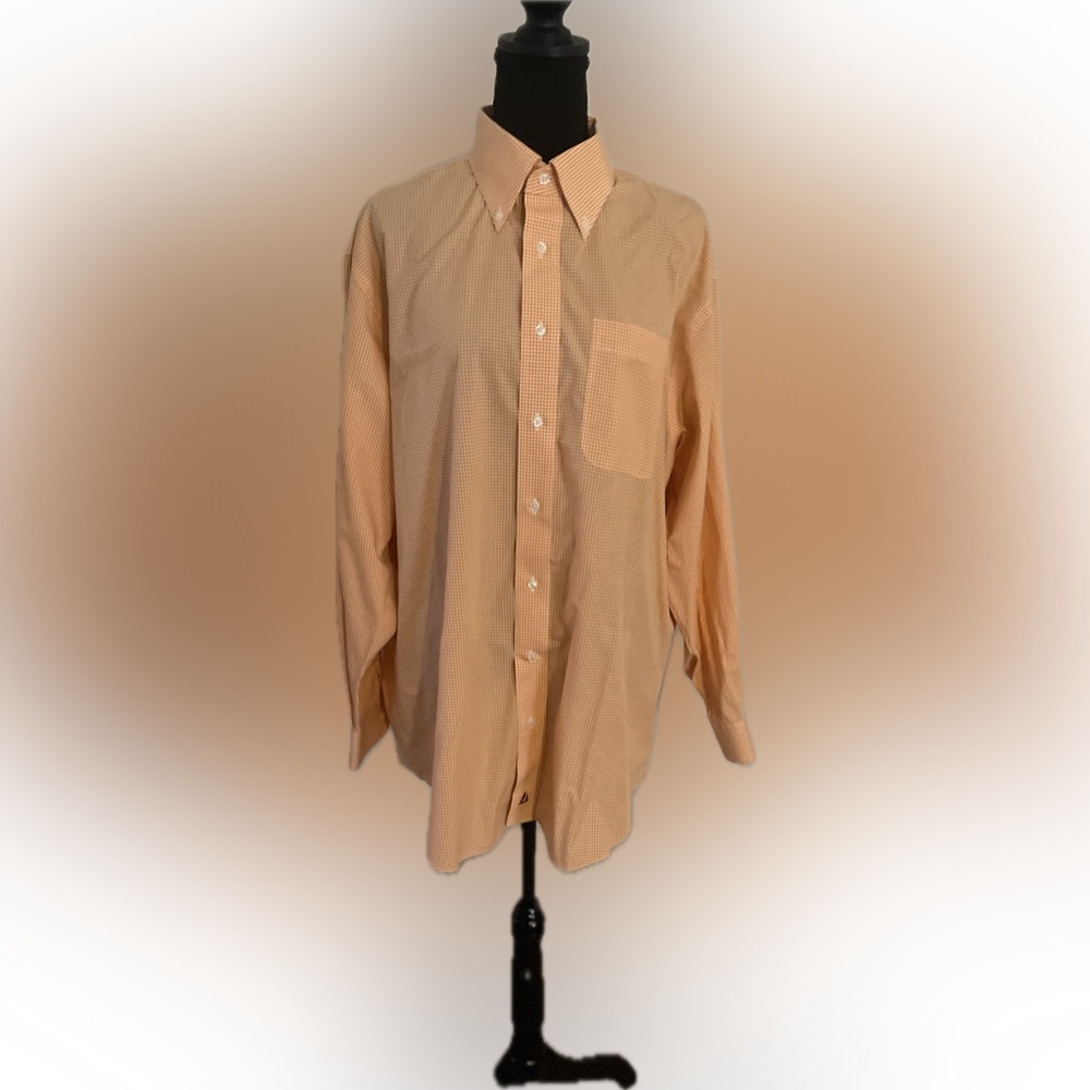Nordstrom Orange & White Gingham Button down Dress shirt sz 17-34
